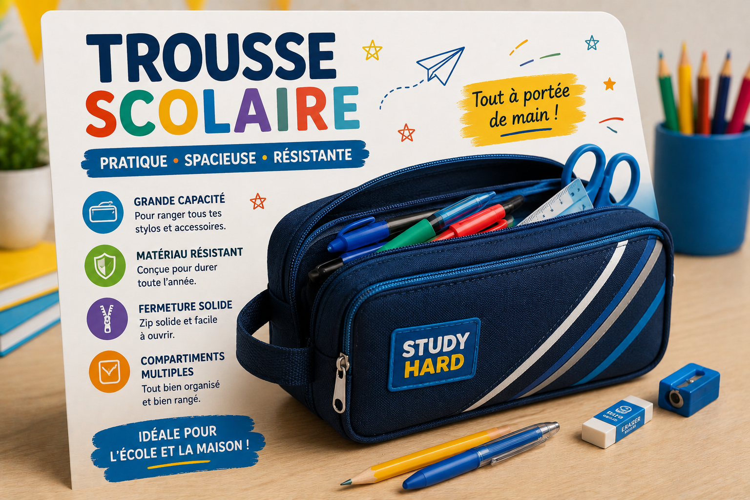 Trousse scolaire double compartiment